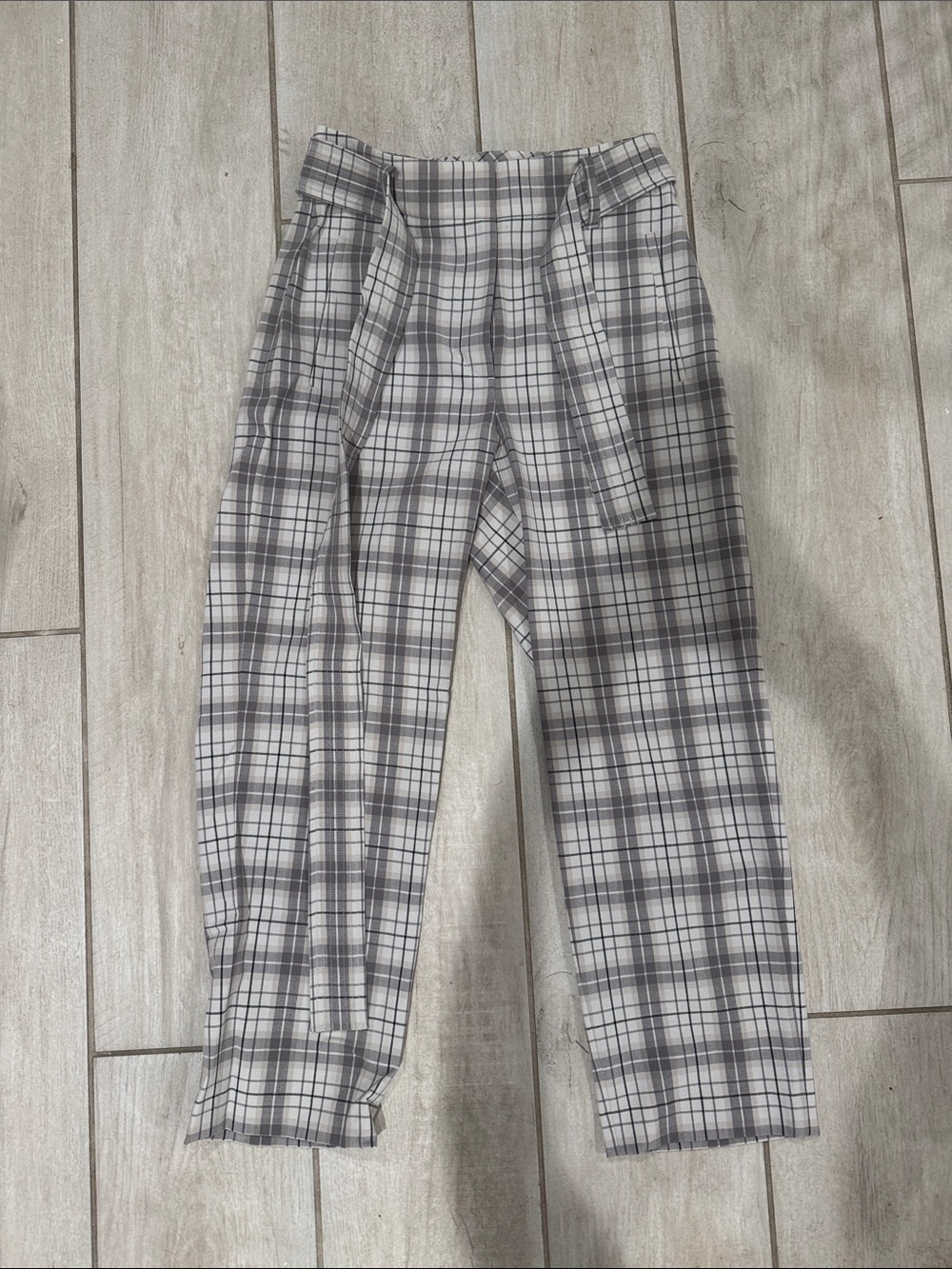 Wilfred Gray Plaid Chinos with Self-Tie Waist